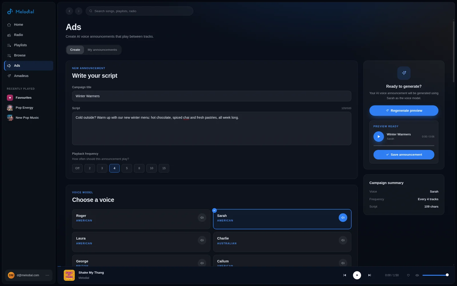 Create AI voiceover audio ads in the Melodial ad studio