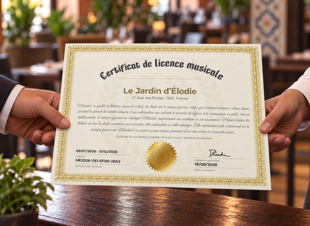 Remise d'un certificat de licence Melodial Music